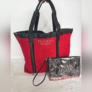 Victoria's Secret Valentine Red Getaway Tote & Floating Confetti Wristlet